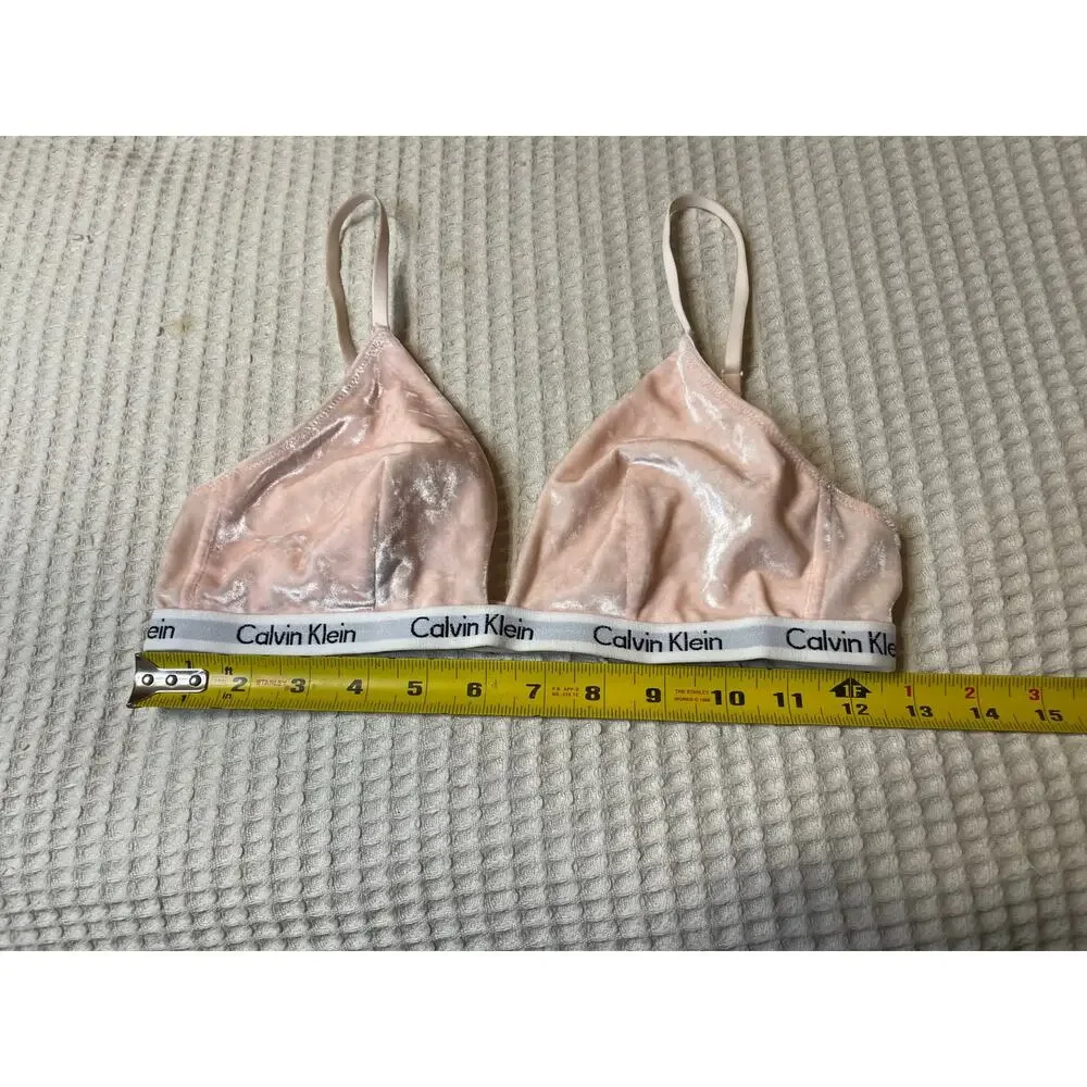 Calvin Klein Pink Crushed Velvet V Neck Bralette M